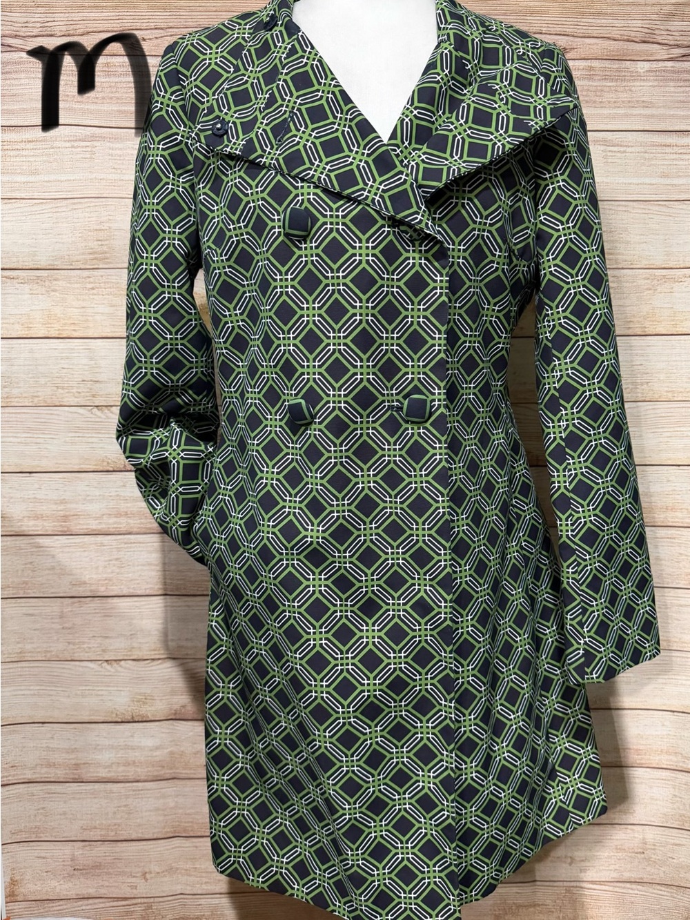 Banana Republic Green Geometric Long Sleeve Coat